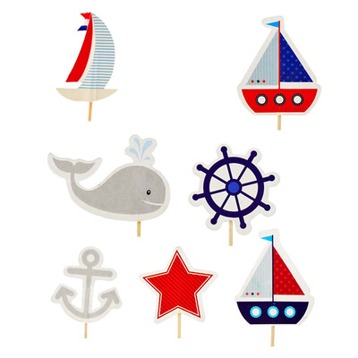 

Boat Seaside Cupcake Toppers Happy Birthday Party Cake Topper Funny Decoration