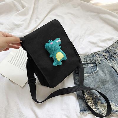 

Fashion cute messenger bag casual simple wild shoulder bag 2019 new cartoon cute little dinosaur canvas bag