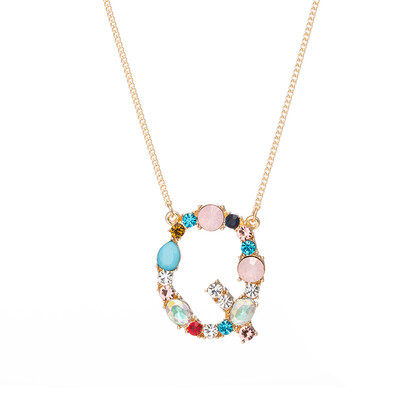 

A-Z Capital Letter Pendant Colorful Rhinestone Inlaid Women Necklace Jewelry