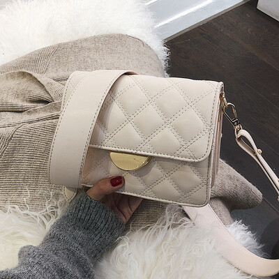 

Small fragrance bag female 2019 new Korean fashion Lingge casual wild wide shoulder strap shoulder slung small square bag