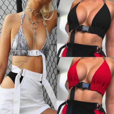 

US Women Ladies Front Buckle Bralette Bralet Bra Bustier Unpadded Tank Crop Tops