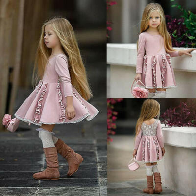 

Toddler Kid Baby Girl Long Sleeve Dress Lace Ruffle Party Princess Dress Clothes