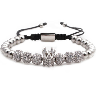 

Charm Bracelets - Luxury CZ Polygon Ball Gold Crown King Bead Bangle Bracelets for Men Women Jewelry