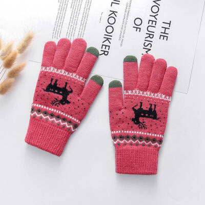 

New Touch Screen Winter Gloves Plus Fleece Warm Gloves Women Men Warm Knit Gloves Deer Gloves Lovely Gloves