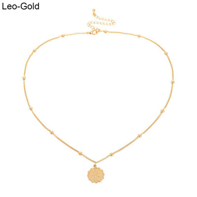

Vintage 12 Constellation Zodiac Embossed Pendant Long Chain Necklace Jewelry