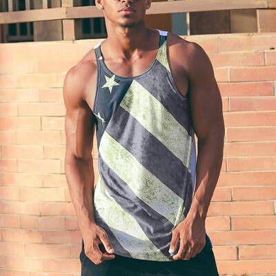 

Toponeto Men Sleeveless O-Neck Summer American Flag Printed Tank Tops Casual Shirt