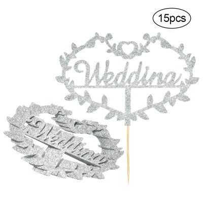 

15pcs Glitter Paper Wedding Cake Topper Wedding Celebration Cupcake Dessert Decoration Supplies--Gold