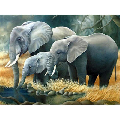 

5D DIY Diamond Painting Drinking Elephants Cross Stitch Embroidery Mosaic