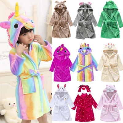 

1-7 Years Kids Baby Flannel Hooded Bath Robe Cartoon Bathing Towel Sleepwear Pajamas