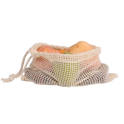 

Reusable Cotton Vegetable Bag Home Kitchen Fruit Fresh Storage Mesh Bag Eco-Friendly Shopping Travel Drawstring Bag