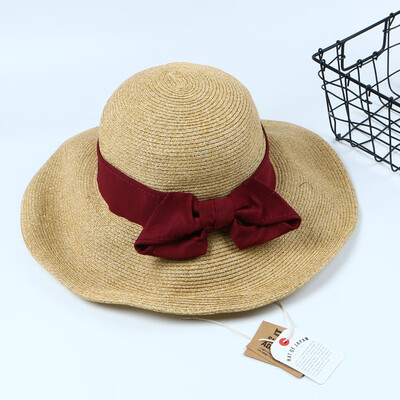 

Korean version of Japanese straw hat foldable Sun Li with bow bow hat students out of paper straw hat tide