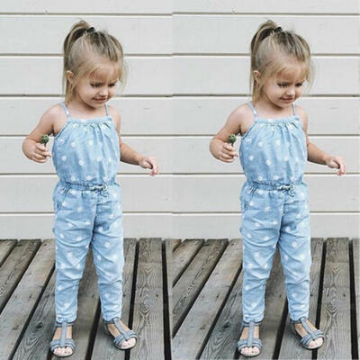 

UK Kids Infant Baby Girl Wave Point Bib Pants Jeans Trousers Ouifit Clothes Sets