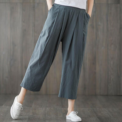 

Tailored Fashion Womens Cotton Linen Cropped Nine pants Ladies Casual Pocket Pants