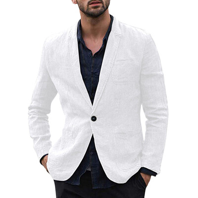 

Men Slim Jacket Suits Cotton Linen Solid Masculine Outerwear Casual Suit Blazer