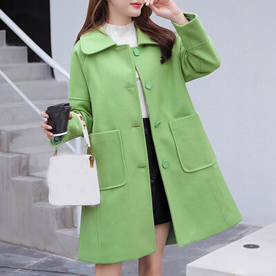 

Toponeto Women Work Solid Vintage Winter Office Long Sleeve Button Woolen Jacket Coat