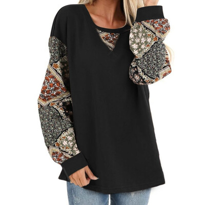 

2019 Autumn Women Fashion Casual Printing O-neck Lantern long sleeve Loose T-shirt