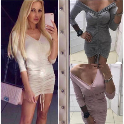 

Summer Women Slim Long Sleeve Mini Dress Cocktail Party Evening Bodycon Dress