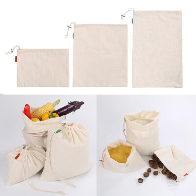 

Reusable Produce Bags Eco Friendly Cotton Washable Fruit Vegetable Beans Grocery Toys Storage Drawstring Organic Shopping Organize