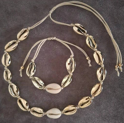 

European&American fashion jewelry set shell choker handmade natural gold-plated shell knotted woven necklace female