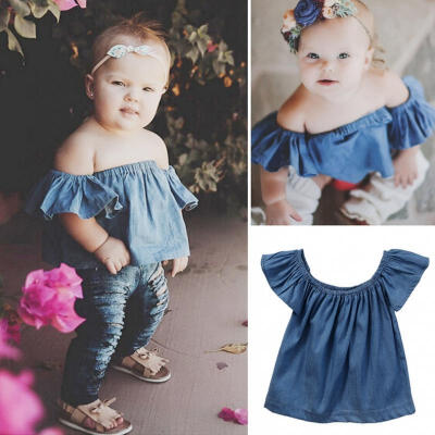 

Kids Baby Girls Short Sleeve T-shirt Off Shoulder Tops Casual Blouse Tee Clothes