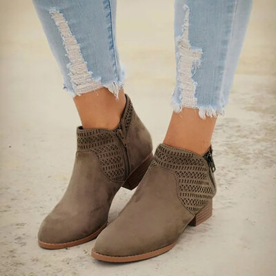 

Rose Womens Comfortable Round Toe Thick Heel Hollow Slip On Zipper Shoes Ankle Boots