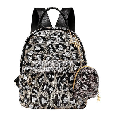 

2pcsset Sequins Leopard Backpack Women Travel Shoulder Bags Coin Purse