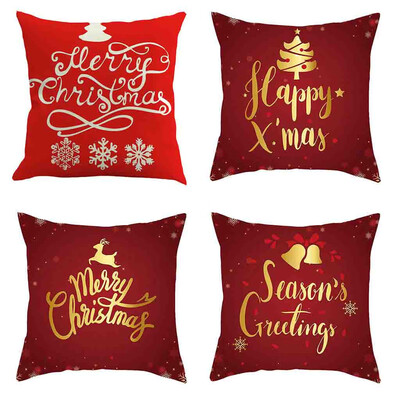 

Siaonvr 4PC Merry Christmas Short Plush Pillowcase Sofa Pad Set Home Decoration 18x18 In