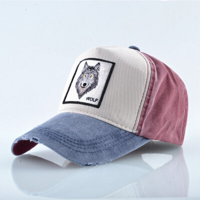 

Unisex Women Men Wolf Tiger Animals Embroidery Snapback Hats Cotton Washed Denim Baseball Caps Truck Hats