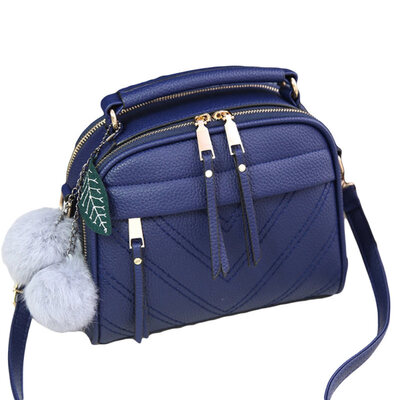 

Women Solid Color Plush Ball Leaf Pendant Zip Shoulder Crossbody Bag Handbag