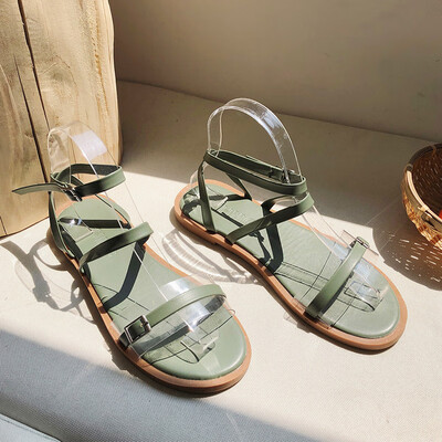

Summer Korean version sandals for female students Baitie Fairy Wind Flat Bottom Korean version super-hot Roman womens shoes