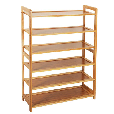 

6 Tier Natural Wood Bamboo Shelf Entryway Storage Shoe Rack18-24 Pairs