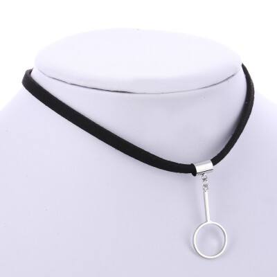 

Trendy Hot Layers Black Leather Choker Necklace Wrap Circle Geometry With Triangle Pendant Women Jewelry Short Necklaces