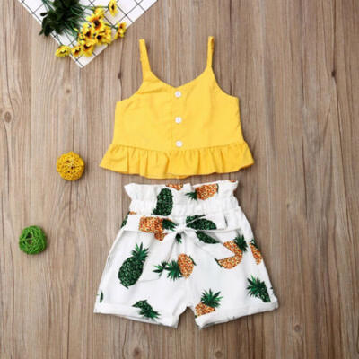 

Toddler Kids Baby Girl Sling Tops Crop Pineapple Shorts Outfits Clothes Summer