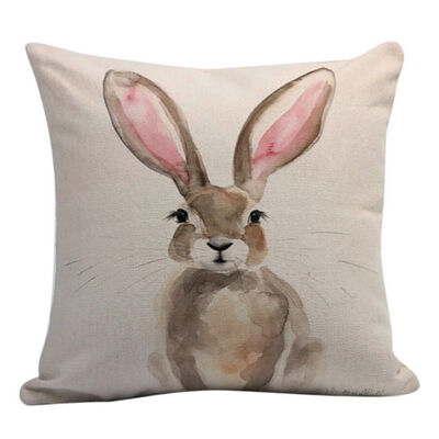 

Easter Flax Square Pillow Cover not including pillow with Invisible Zipper Printed Rabbits One-sided Patterns 80g 45x45cm1