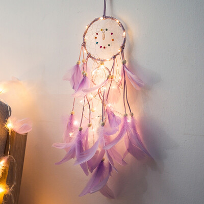 

String Lights Dream Catcher Ornaments Innovative Gifts Wind Chimes Dreamcatcher Natural Feathers Wall Hanging Decoration