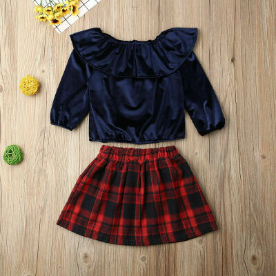 

Kids Baby Girl Autumn Outfits Ruffle Top Blouse Plaid Tutu Dress Xmas Clothes