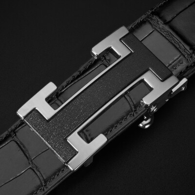 

Guangzhou factory belt mens leather automatic buckle layer leather mens belt letter buckle high-end business mens bel