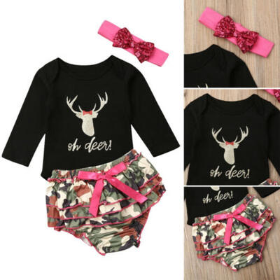 

Newborn Kids Baby Girls Long Sleeve TopsCamouflage ShortsHeadband Outfits Set