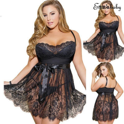 

Women Sexy Lace Satin Plus Size Lingerie Dress Night Gown Nightie Robe Sleepwear