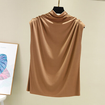 

Nomeni Women Turtleneck Sleeveless Cotton Solid Casual Loose Tunic Top Tee Shirt Tank