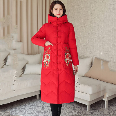 

Toponeto Fashion Women Hooded Winter Floral Embroidery Windbreaker Coat Jacket Overcoat