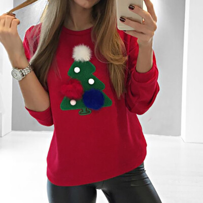 

Tailored Women Plus Size Merry Christmas Appliques Long Sleeve Sweatshirt Tops Blouse