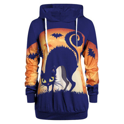 

Tailored Womens Loos Cute Long Sleeve Halloween Pumpkin BatCat Hooded Sweatshirt Tops