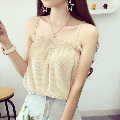 

Women Retro Pleated Sexy Wrapped Chest Slim Knitting Vest Bottoming Stretch Sling Camisole