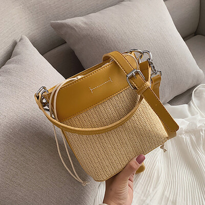 

Tailored Womens Fashion Retro Woven Shoulder Bag Solid Color String Woven Bag Beach Bag