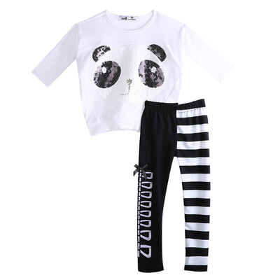 

Kids Girls 2Pcs Outfits Panda Long Sleeve TopsStriped Pants Clothing Sets