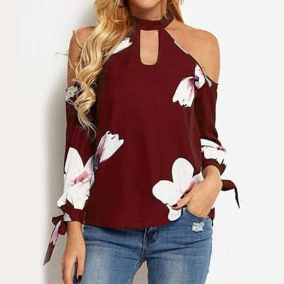 

Tailored Women Off Shoulder Printing Top Long Sleeve Blouse Ladies Casual Tops Shirt