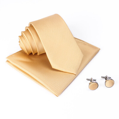 

Solid color thread tie set mens cufflinks square scarf tie three-piece suit suit dress with essential tie