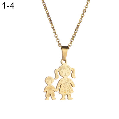 

Unique Stainless Steel Single Mother Kids Pendant Chain Necklace Jewelry Gift