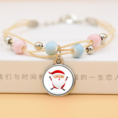 

Fashion Time Gem Christmas Tree Elk Snowman Pendent Bracelet For Childrens